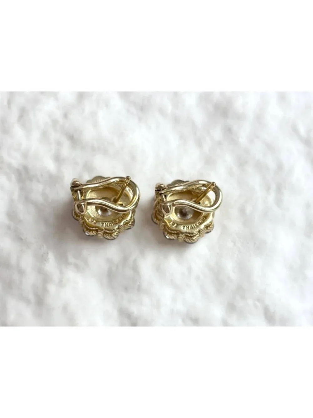 Judith Ripka Vermeil Cubic Zirconia Vintage Sterling Silver 925 Stud Earrings